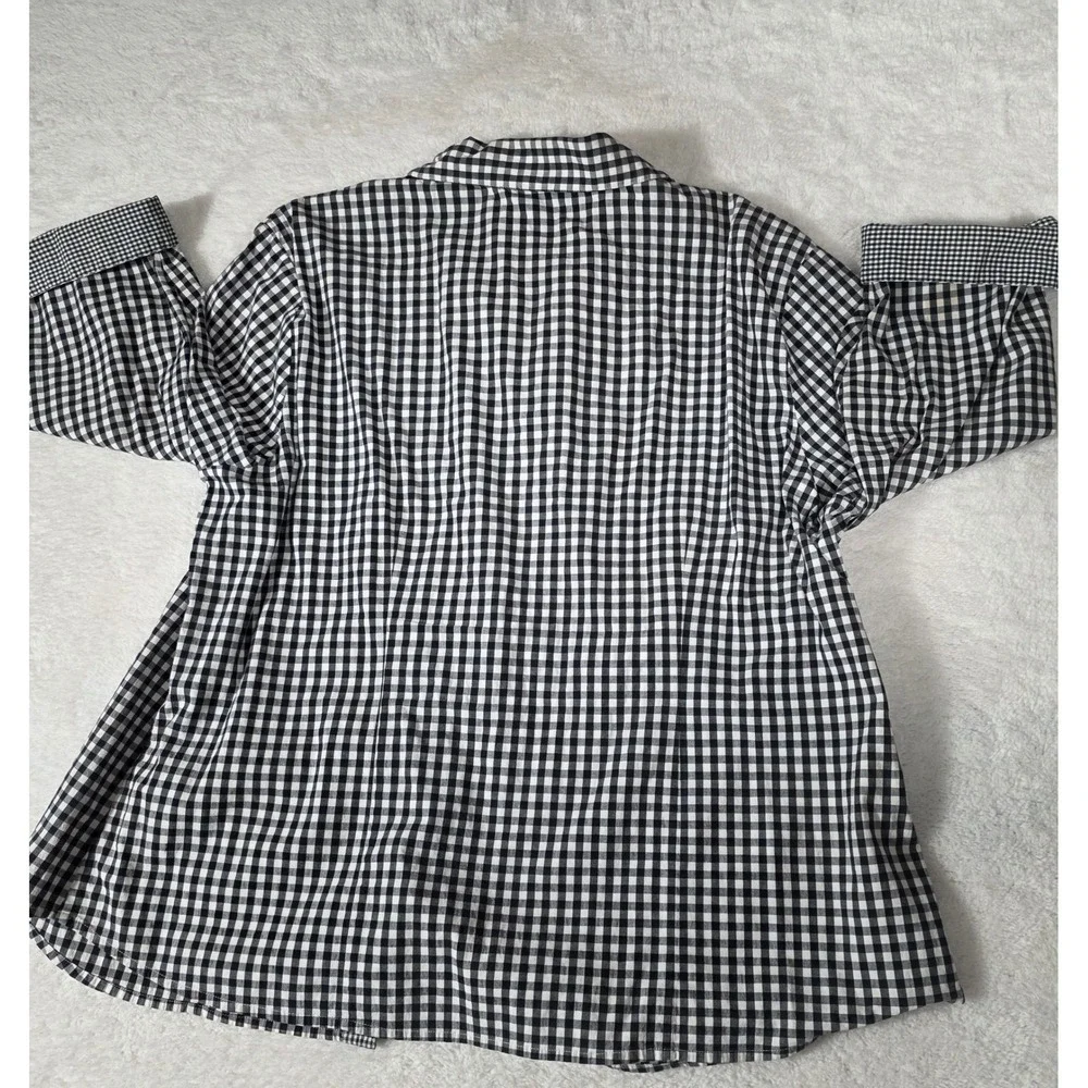 Erena Woman‎ Button Down Shirt Womens 2X Black Gingham Good Long Sleeve Stretch